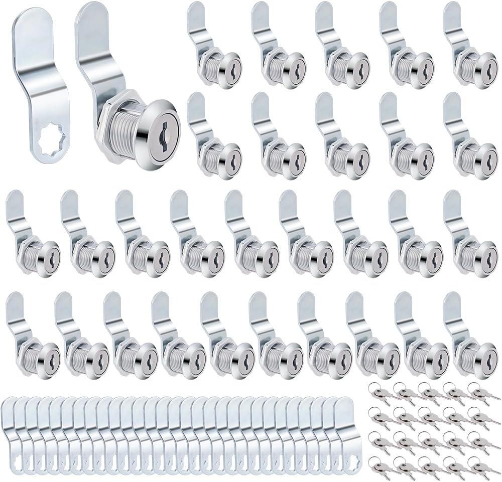 WEBEEDY 30 Sets Cabinet Locks with Keys 5/8 Inch(16mm) Cam Locks Keyed Alike Replacement Lock for Drawer Mailbox RV Storage Box Toolbox Cabinet Door Home Security Decoration