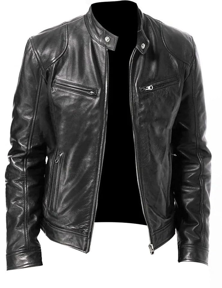 Veste en cuir PU vintage noir 3XL style rock pour homme retro