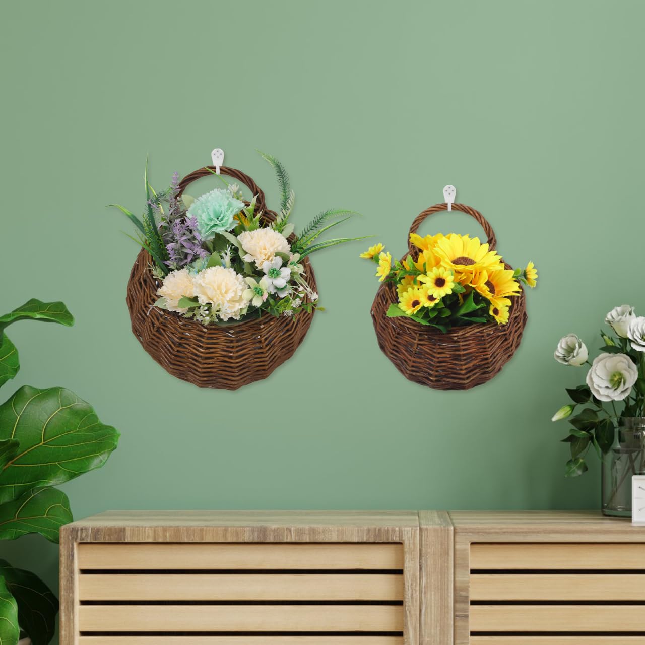 Operitacx 2pezzi Rattan Fioriere Sospese Per Decorazione e Stoccaggio Per Ed Facili Appendere