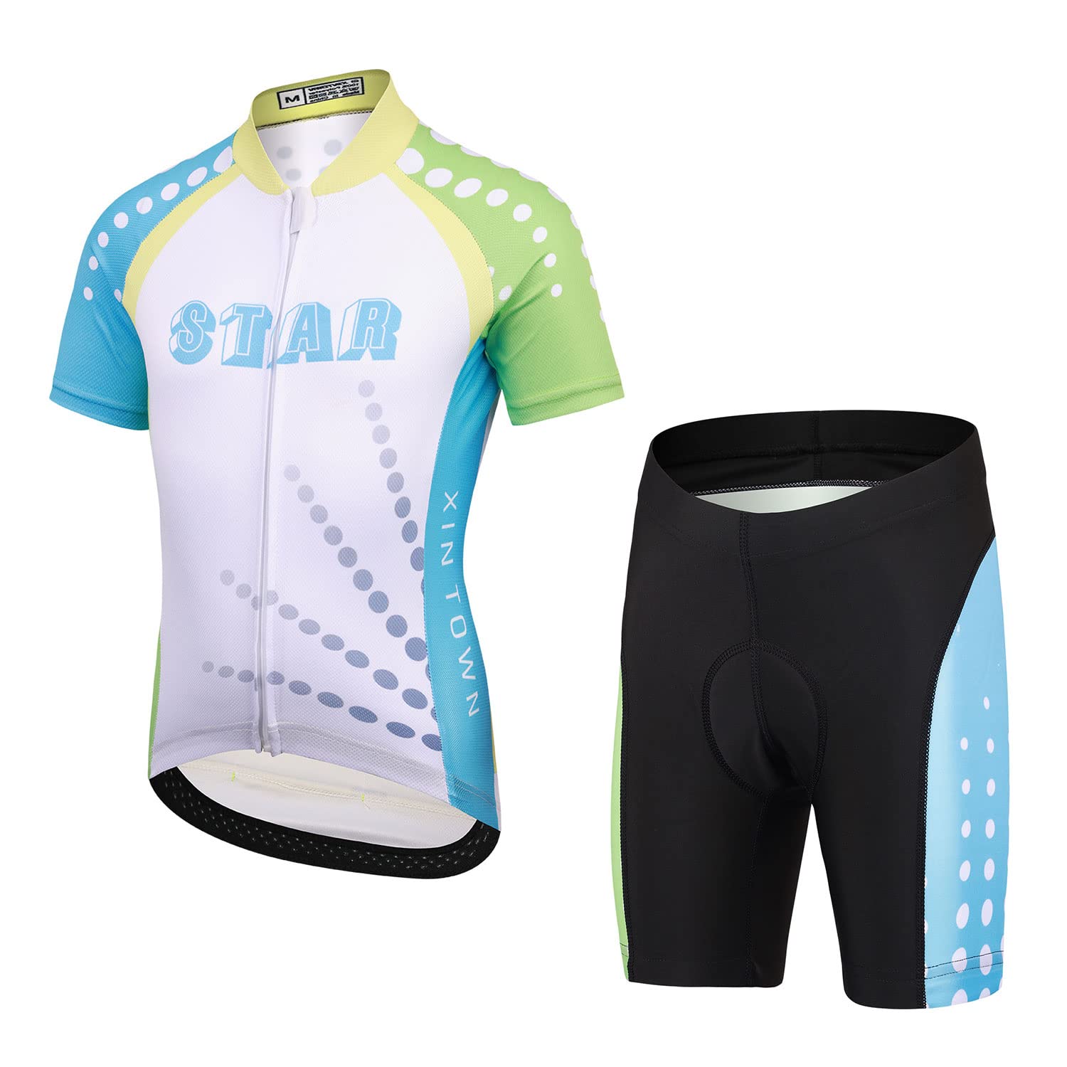 Maillot de Cyclisme Garçon Fille Cuissard Vélo T-Shirt Cyclisme à Manches Courtes Combinaison VTT pour Unisexe Enfant
