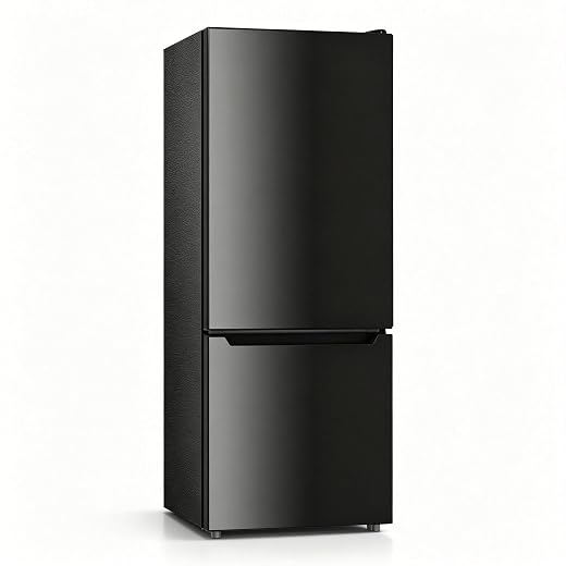 7.1 Cu.Ft Compact Refrigerator with Freezer, Dual Door Mini Fridge with 5-Speed Adjustable Temperature, Reversible Door, LED Light & Adjustable Shelves, Small Fridge for Apartment Dorm Office, Black