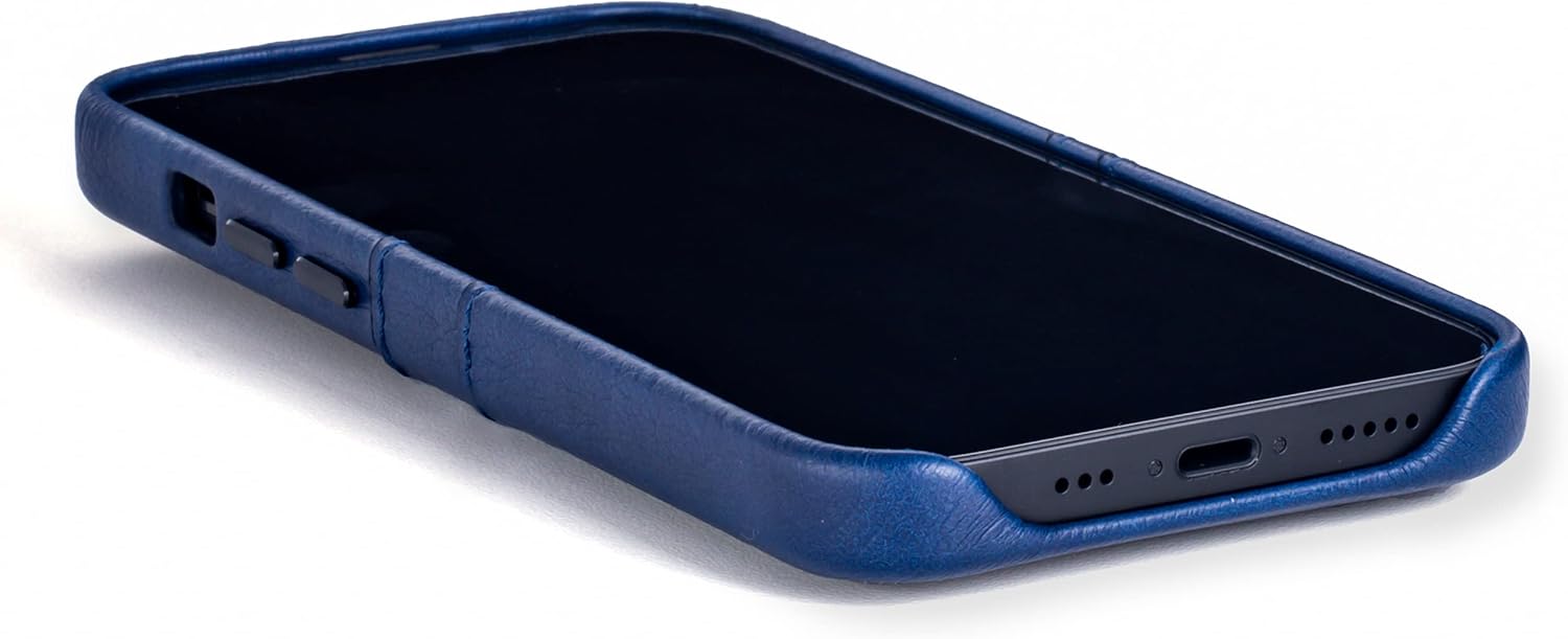 Dockem Wallet Case for iPhone 13 with Built-in Metal Plate for Magnetic Mounting & 2 Credit Card Holder Pockets: Exec M2, Premium Synthetic Leather (6.1" iPhone 13, Navy Blue)