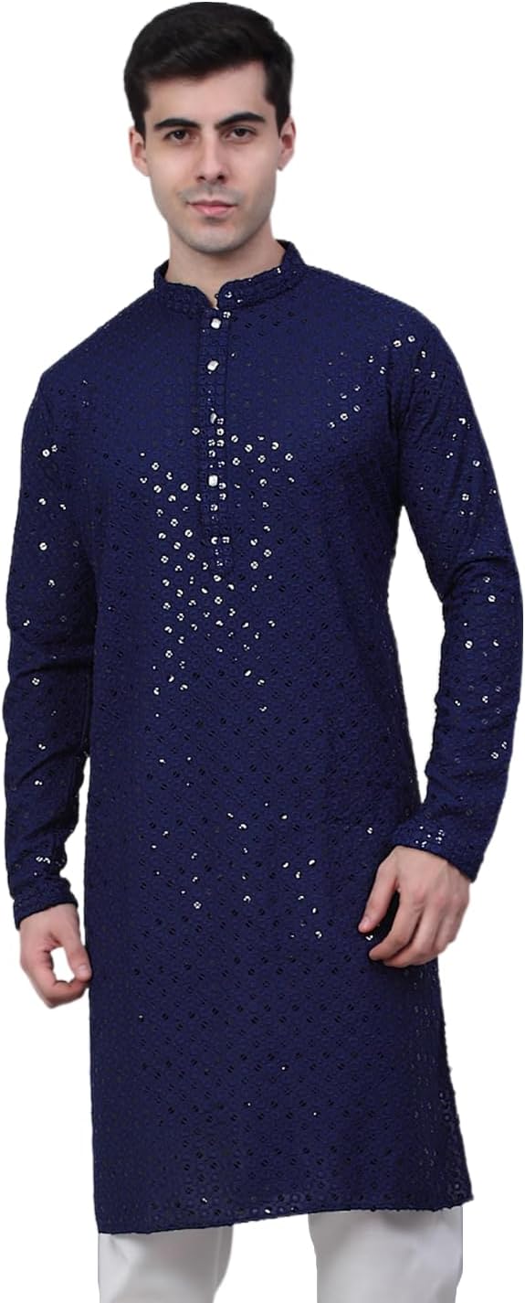 Jompers Men's Chikankari Embroidered and Sequence Kurtas