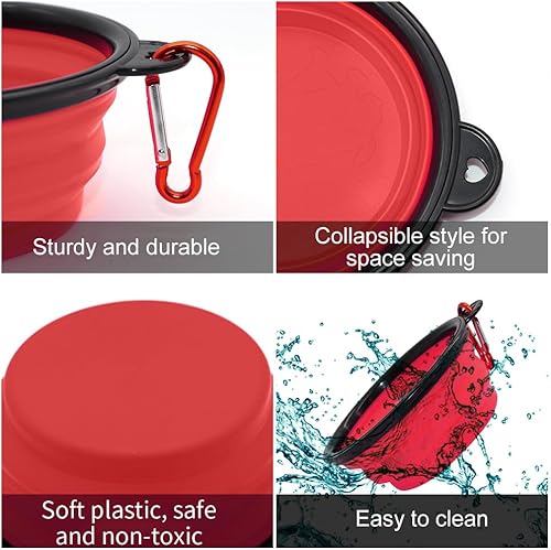 Vista 90 de SLSON - Tazón plegable portátil para perros, gatos y mascotas con 2 mosquetones para paseos, estacionamiento y viajes, para agua y comida