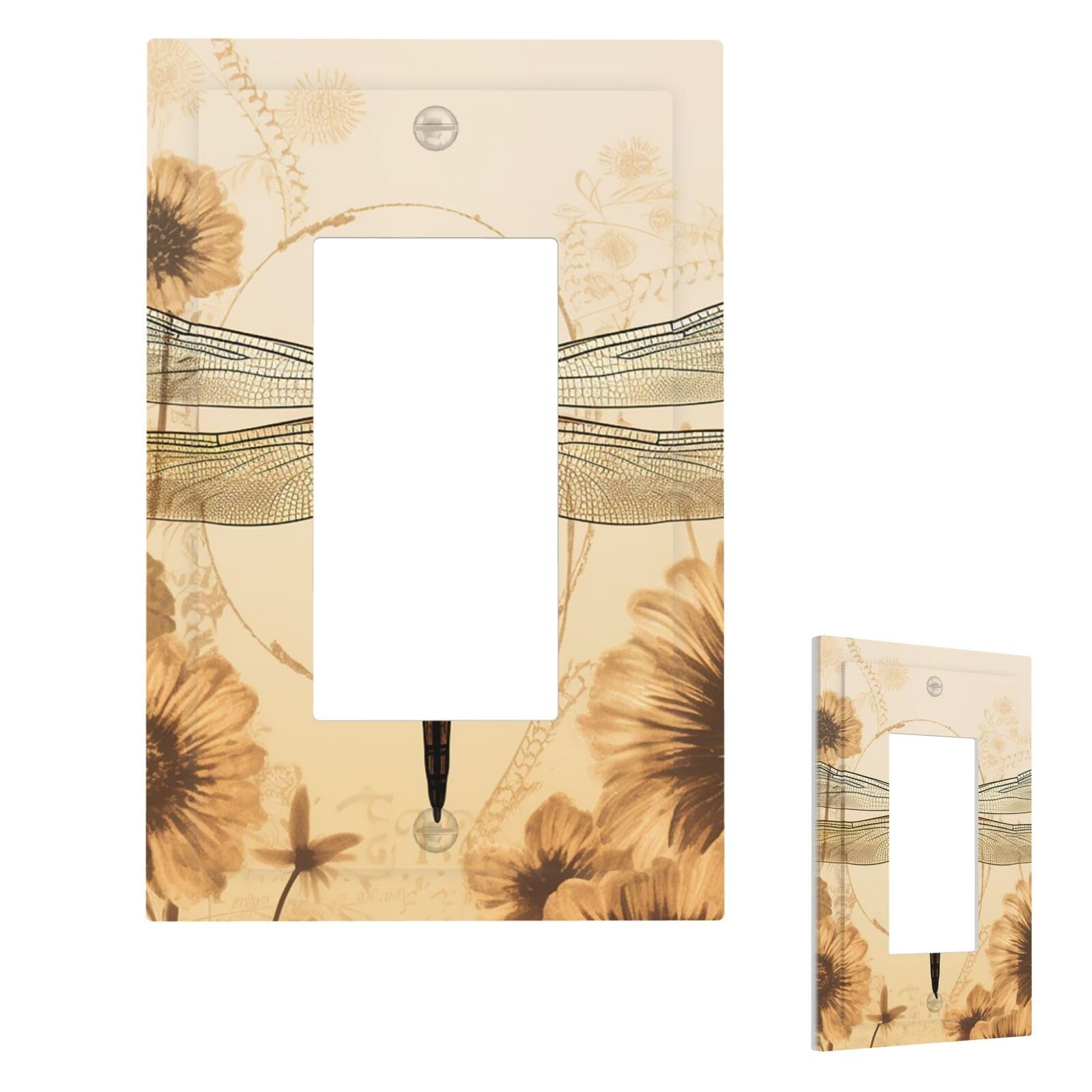 Fekiloot 1 Gang Dragonfly On Sunflower Wall Plate Cover Modern Decorative Light Switch Cover Unbreakable Receptacle Outlet Covers For Living Room Bedroom Home Decor