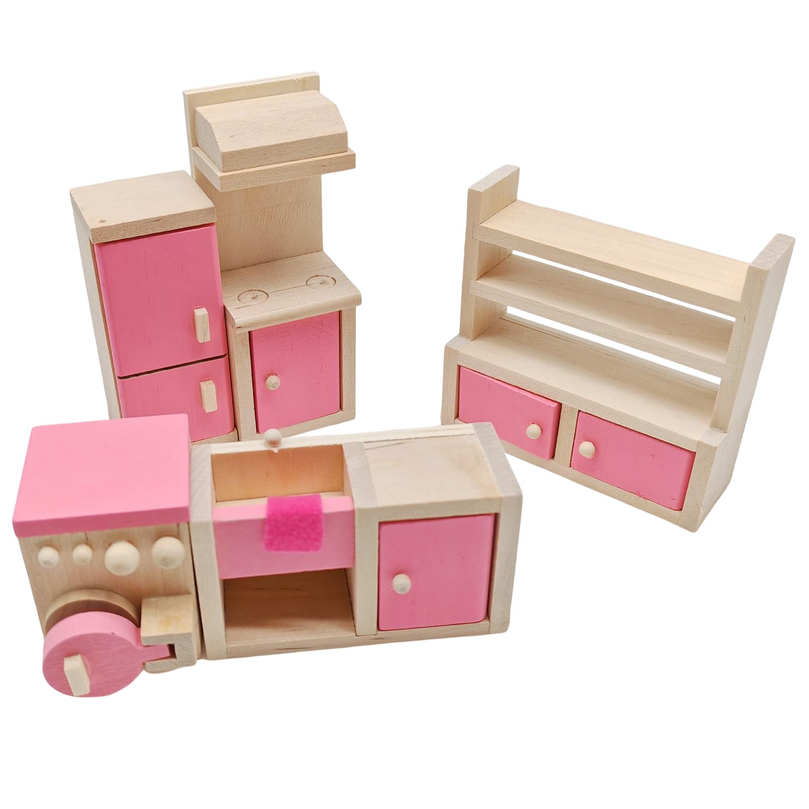Wooden Doll House Furniture Pretend Play Kitchen Furniture for Kids Childs Gifts Family (Kitchen)