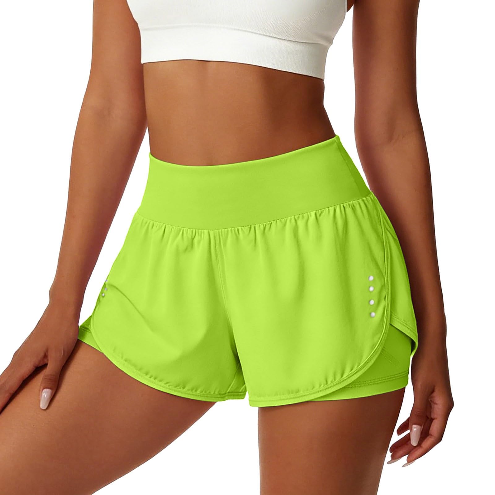 Laufshorts Damen 2 in 1, Anti-Durchsichtig mit Seitentaschen Reißverschlusstasche am Bund High Waist schnelltrocknend Sportshorts für Yoga Training