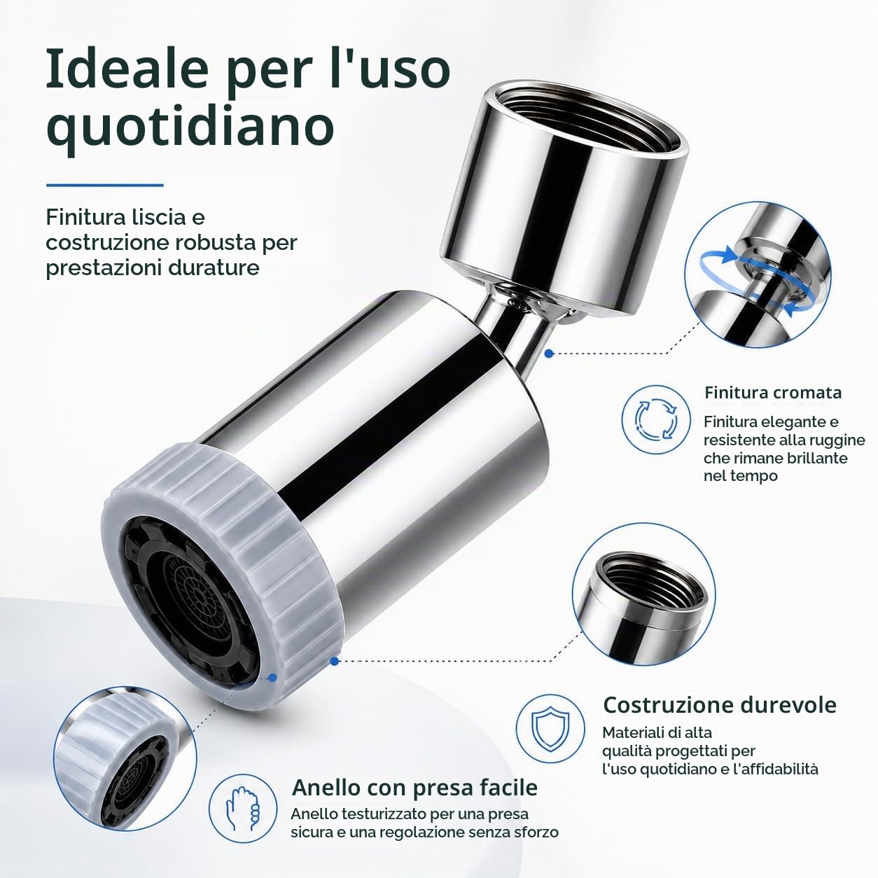 Aeratore Rubinetto Cucina, 360° Girevole Con 3 Modalità | Prolunga Rompigetto Rubinetto, Aeratore Filtro Antispruzzo, Doccetta Per Lavandino Cucina