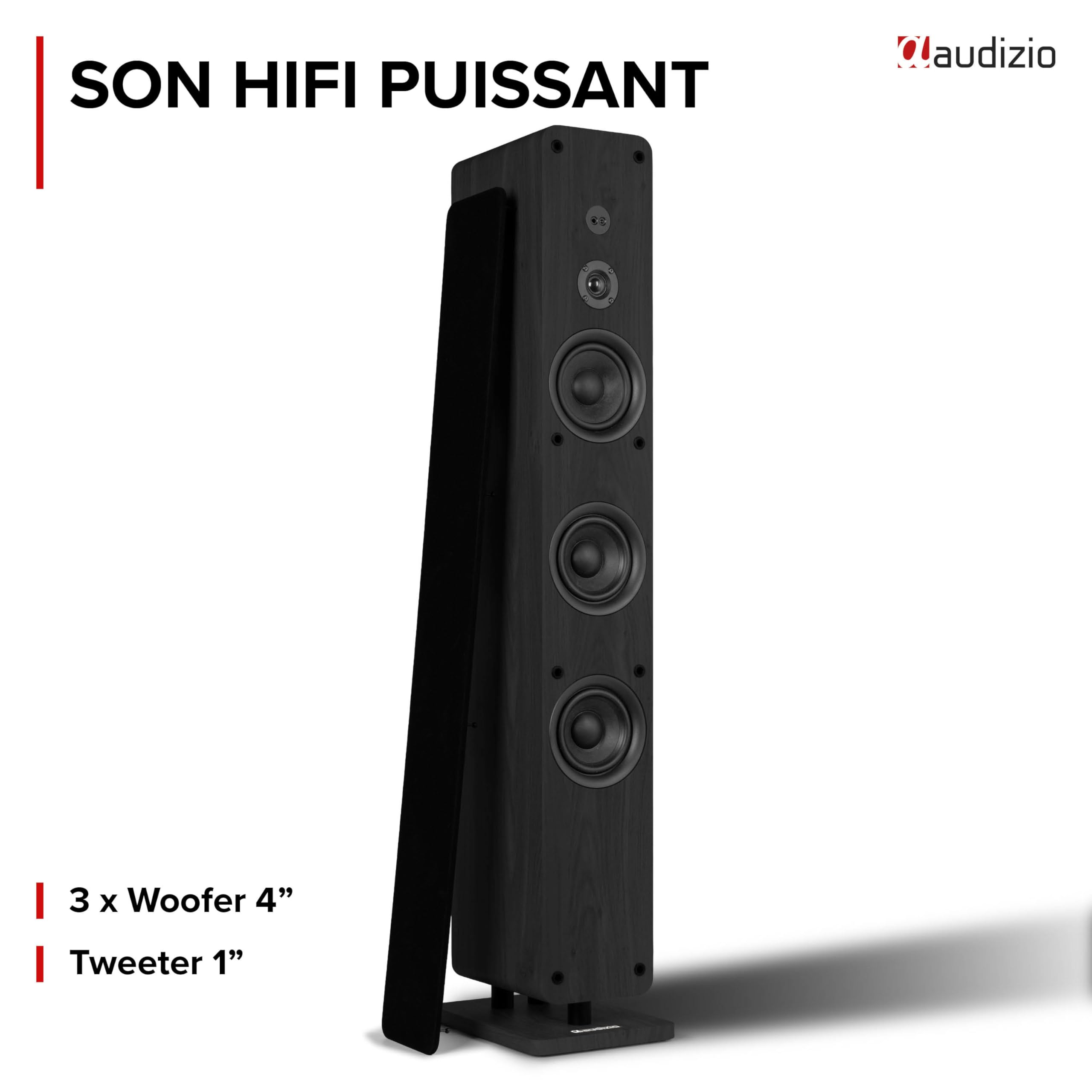 Audizio ARCO Tour de Son Hi-FI Stéréo 320W Noire - Pack Enceintes Colonnes Active + Passive avec BT, USB et Optique Tour de Son Design pour Salon, TV et Musique