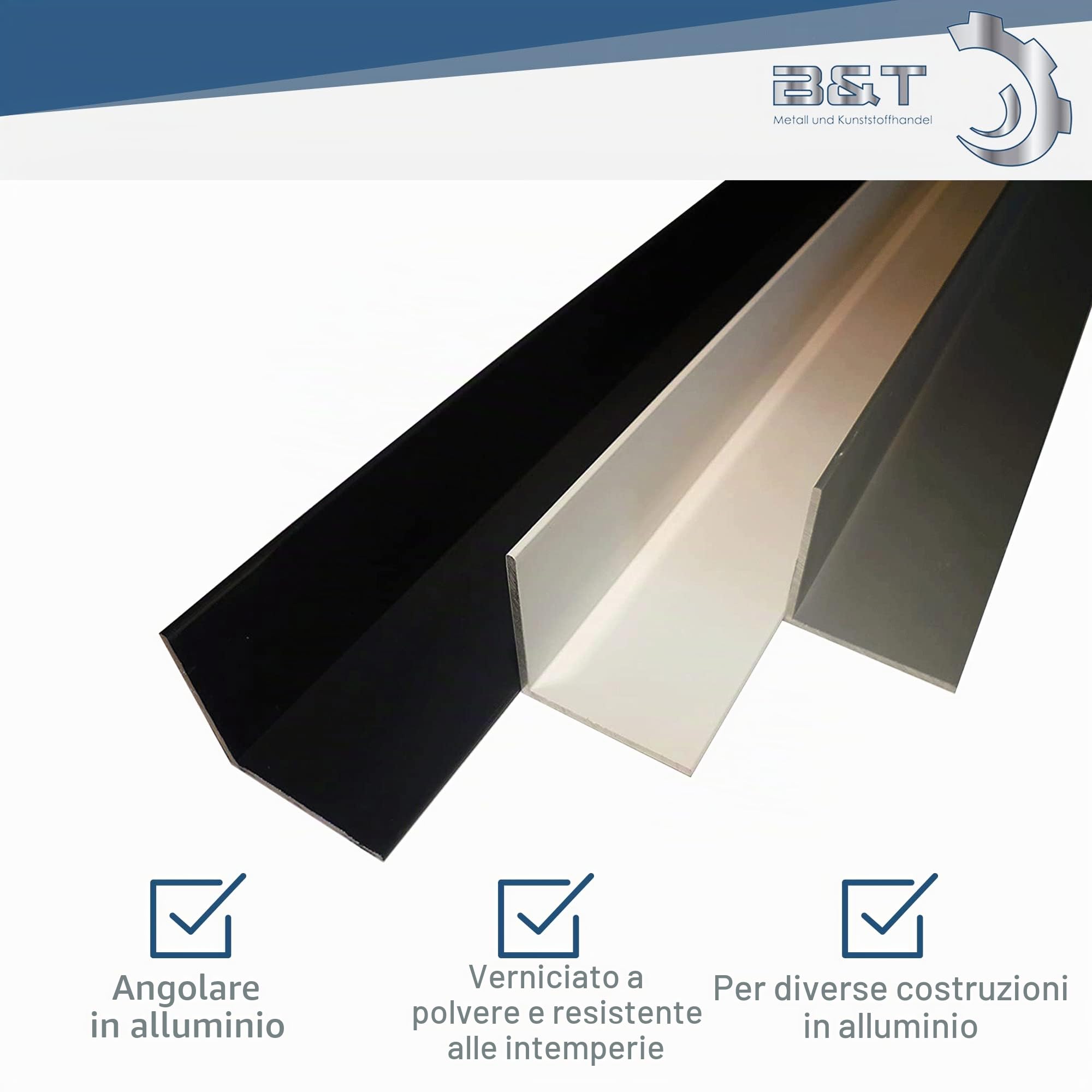 B&T Metall angolo di alluminio verniciato a polvere, 50 x 30 x 2 mm, profilo angolare bianco RAL 9016, lunghezza di 200 cm