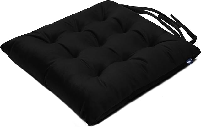 Loft 25 Chair Velvet Seat Pad | Slip Free Tufted Cushion | kitchen Dining Room Padded Seating | Soft Comfy Durable Luxury Design (Black, 1)