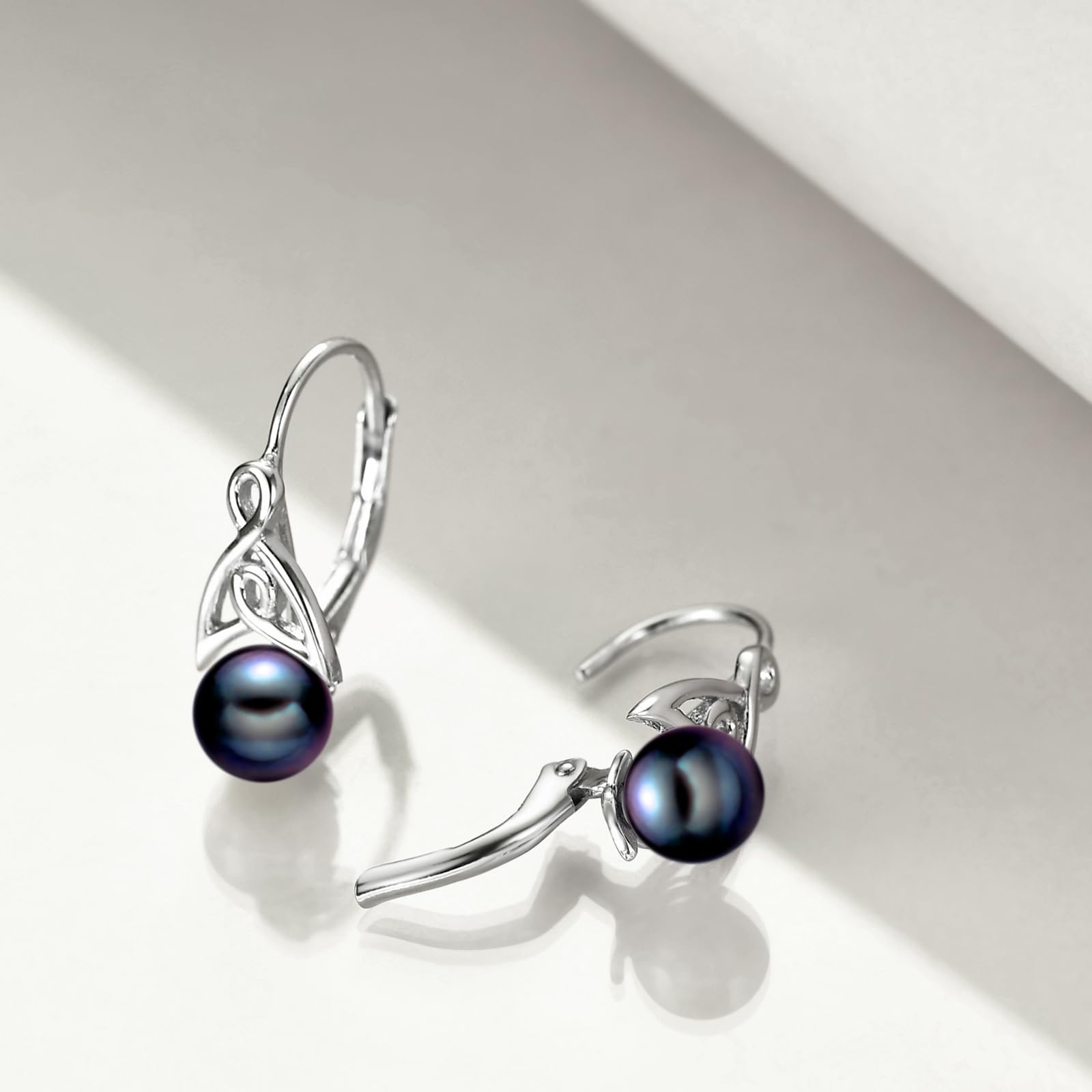 Perlenohrringe für Damen, 925er Sterlingsilber, keltischer Knoten, Klappbügel, Perlenschmuck, Geschenke für Mädchen