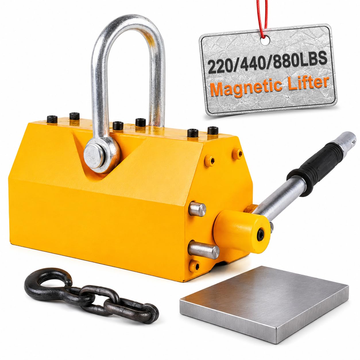Sollevatore magnetico per carichi pesanti con sgancio rapido, magnete di sollevamento con capacità di 220-880 libbre per piastra in acciaio, barra tonda e gru da negozio 200KG/44OLBS