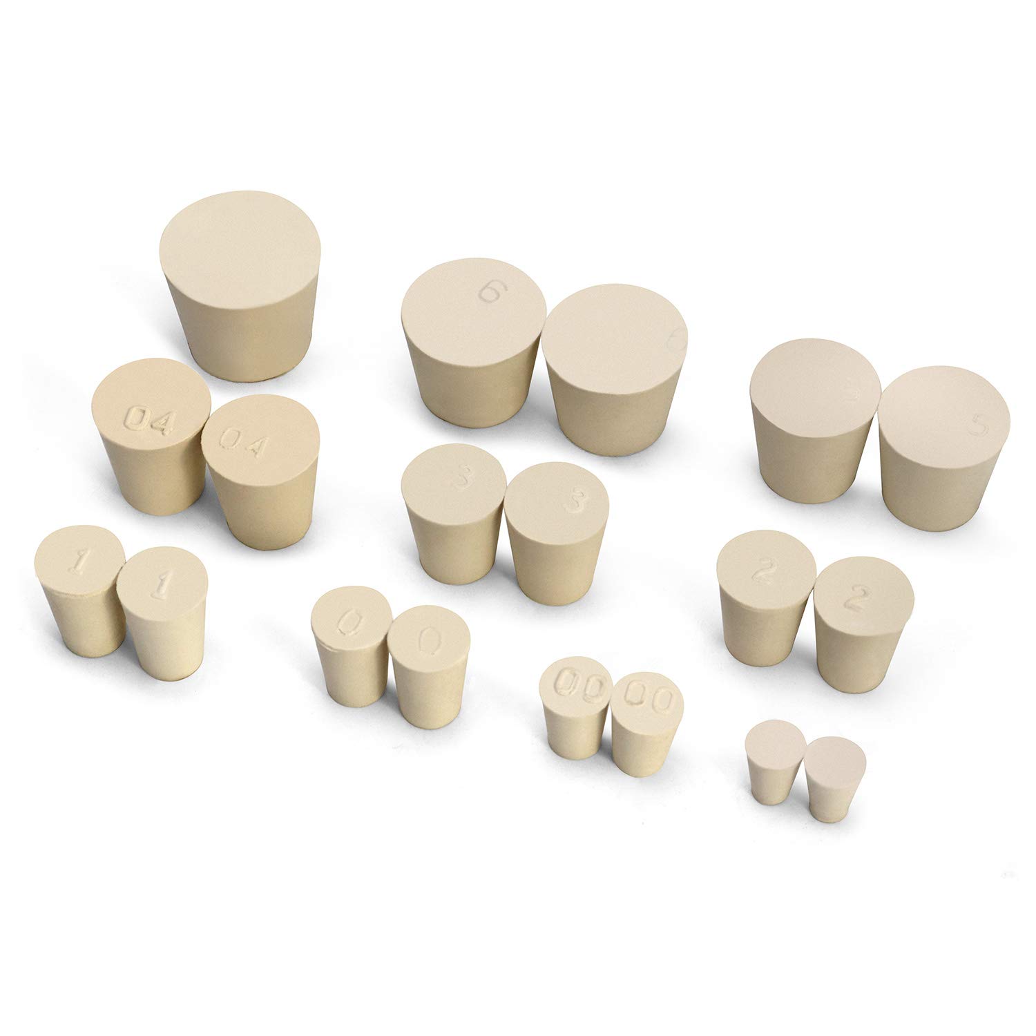 20 Tappi In Gomma Piena Dimensioni 0# - Per Laboratorio, Serbatoi E Giarrettiere, Bianchi, Conici