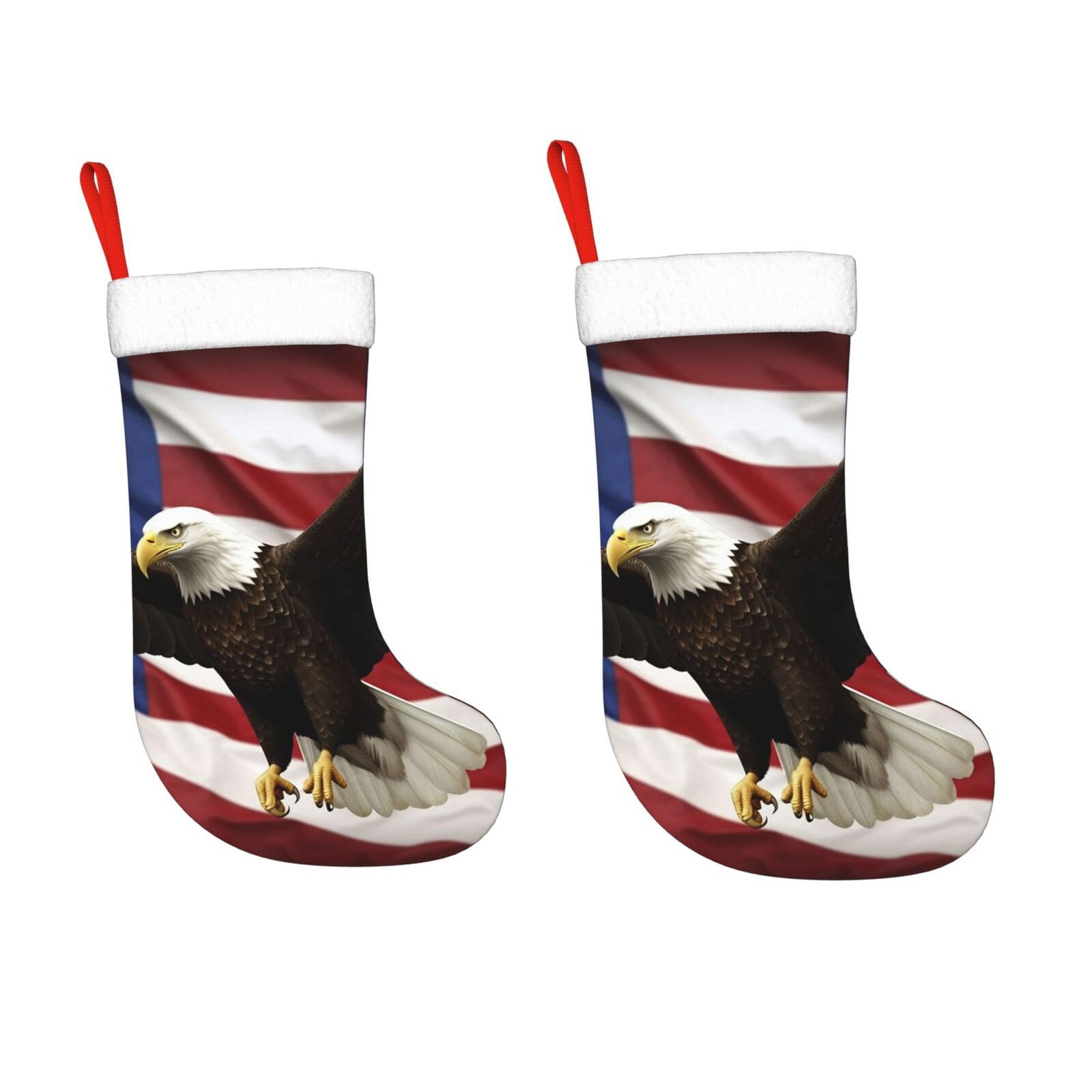 KLOPH 2 Pack 18 Inches Christmas Stockings Personalized American Flag Fly Eagle Xmas Stocking Hanging Decoration Fireplace Stocking for Holiday Xmas Tree Christmas Fireplace Decor Gifts