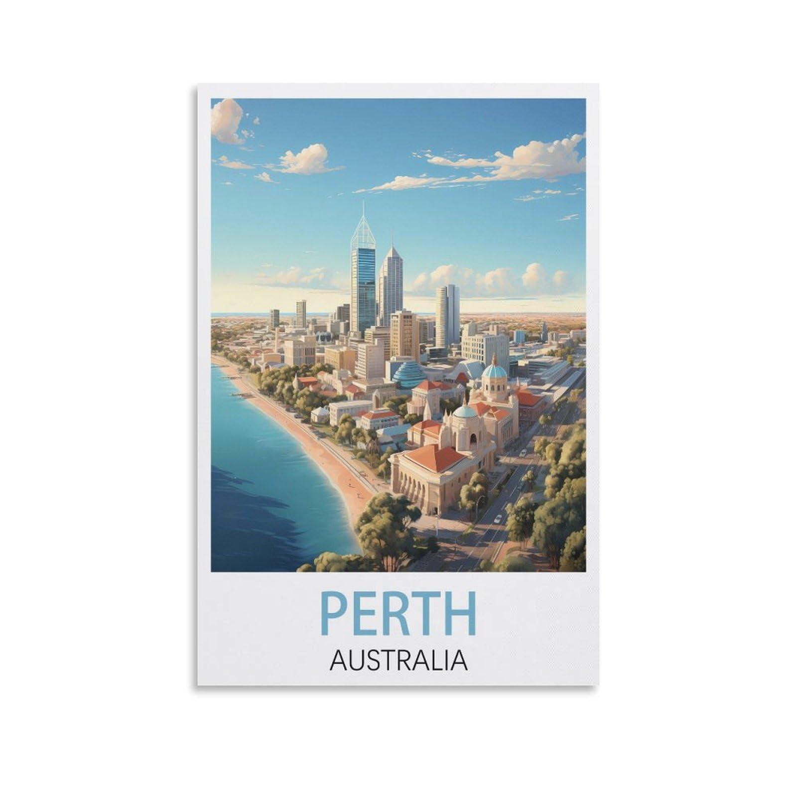 Lcynnh Unframe-Style Perth Australia Vintage Travel Poster Coast 08X12inch(20X30cm) Print Poster Home Bathroom Bedroom Office Living Room Decor Canvas Poster