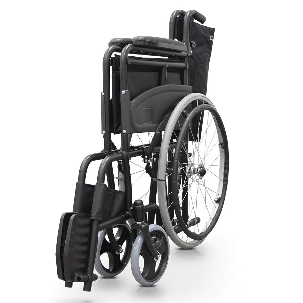 QUIRUMED Silla de ruedas de acero, modelo EASY COMPACT, Plegable, Asiento 46 cm, Ligera, Bolsillo portadocumentos, Para mayores, Para minusválidos, Hasta 110 kg