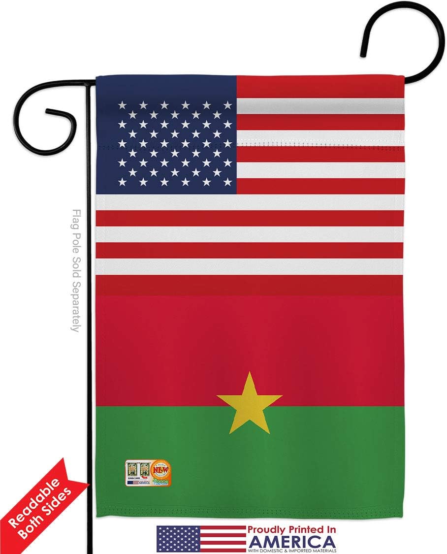 Burkina Faso US Friendship Garden Flag Set with Stand Regional USA American Alliance World Country Particular Area Small Decorative Gift Yard House Banner Double-Sided Made In 13 X 18.5