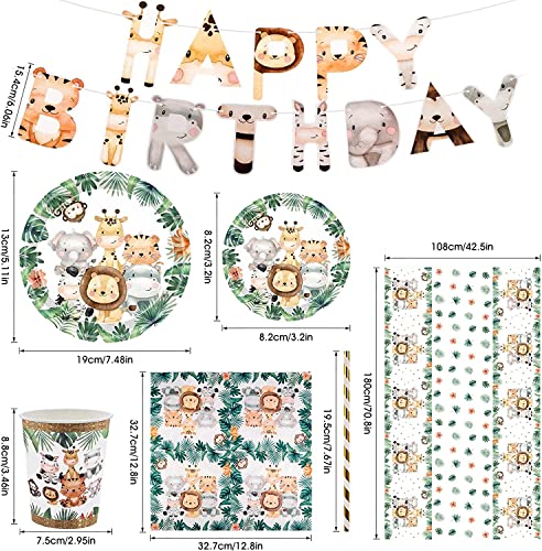 Miniatura 2 de Yosemy Juego De Vajilla Para Fiesta De Safari Para 25 Invitados 127 Piezas Juego De Vajilla 25 Platos De Papel Tazas De Papel Servilletas Pajitas De Papel Mantel Para Wild One Cumpleaños Deco Grun