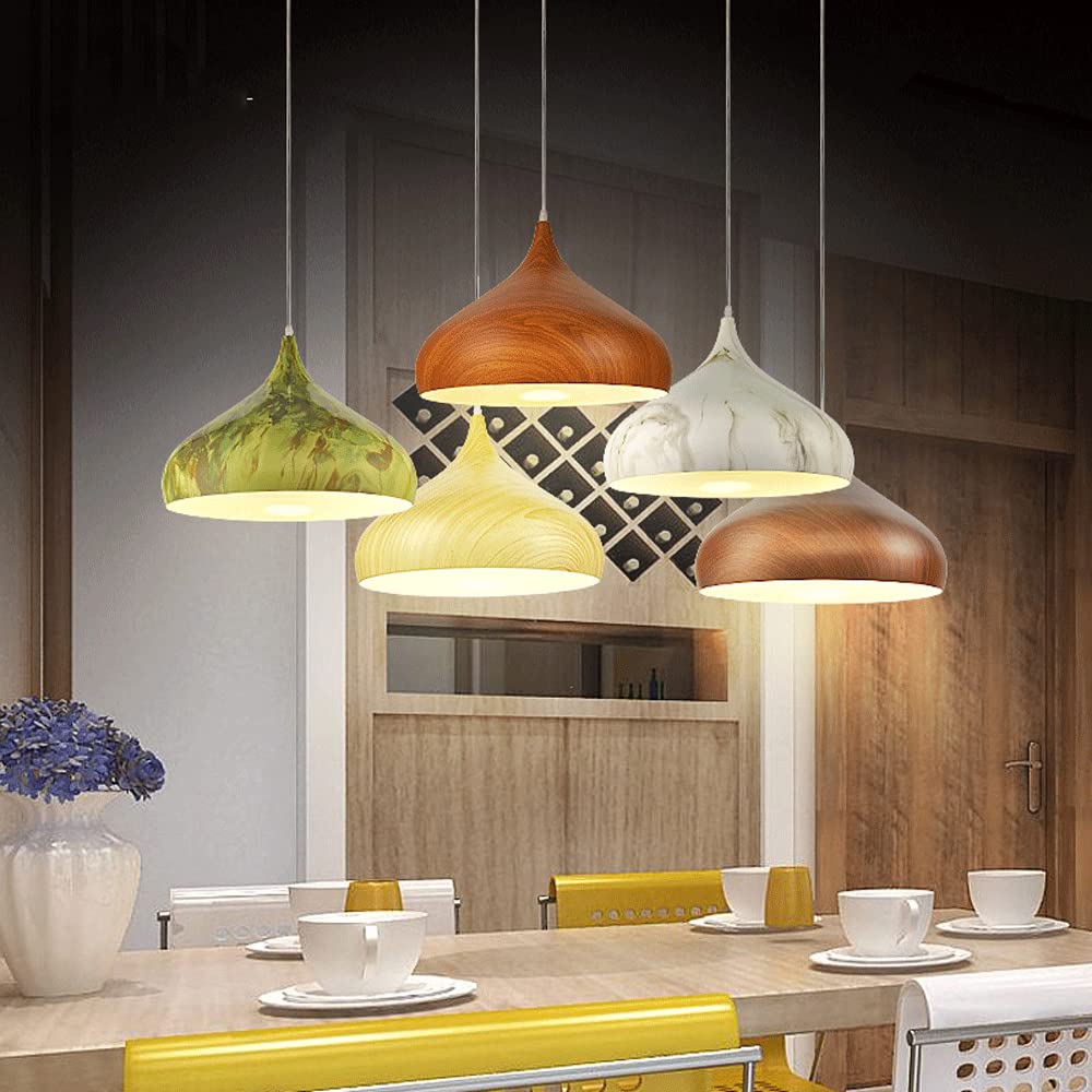 Lampada A Sospensione Vintage Regolabile In Metallo Effetto Legno