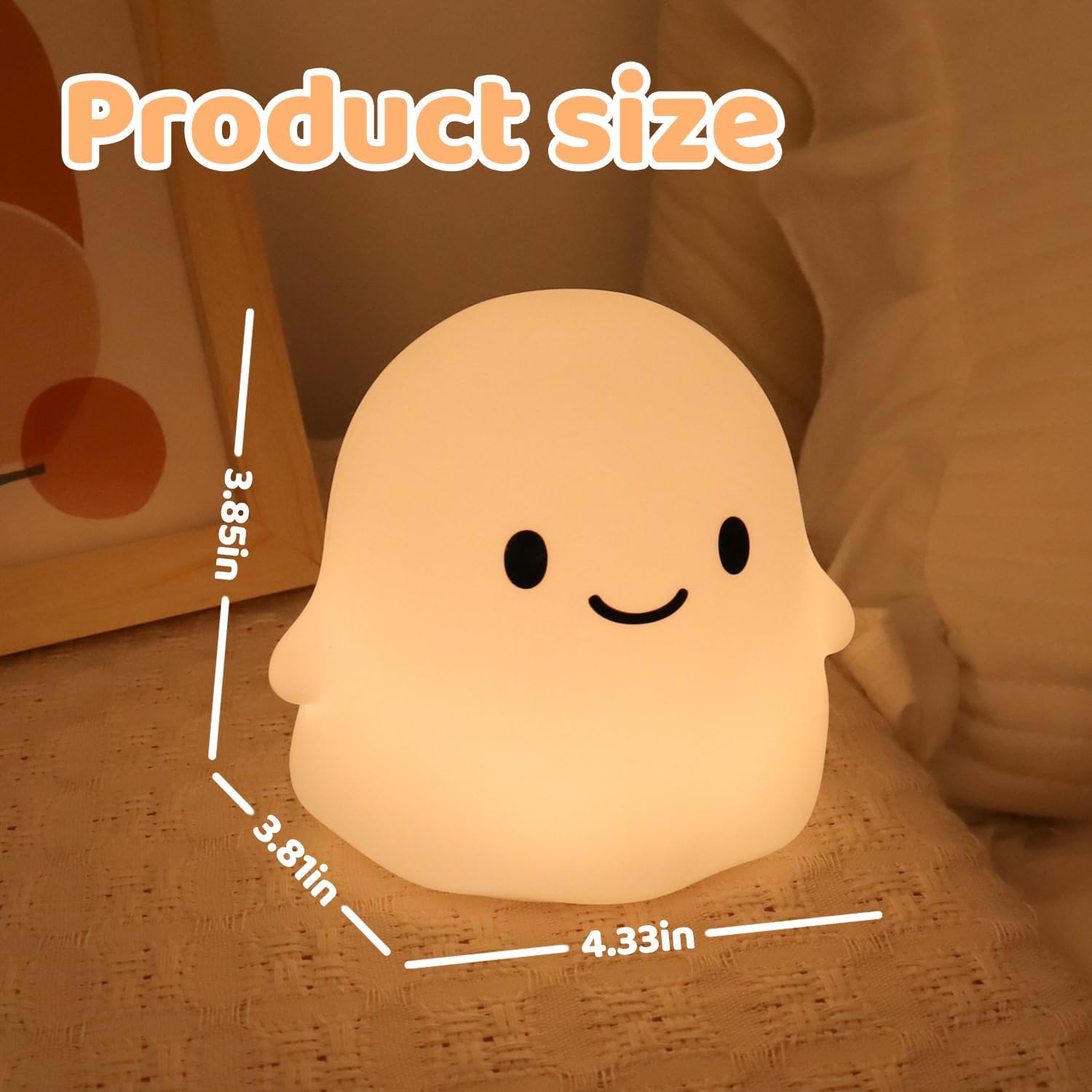 Halloween Ghost Night Light, 50-Hour Battery & Pat Control, Cute Squishy Lamp for Kids Room Decor, USB Rechargeable with Timer, Cute Home Decor - Image 9
