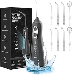Irrigador Bucal Portátil Recarregável 5 Modos de Pressão 8 Ponteiras com Jato 360° Tanque 300ml À Prova d’Água IPX7 Bico Rotativo Uso Diário Autonomia Longa Motor Silencioso Substitui Fio Dental Ideal para Ortodontia Implantes Viagem e Higiene Bucal Profissional