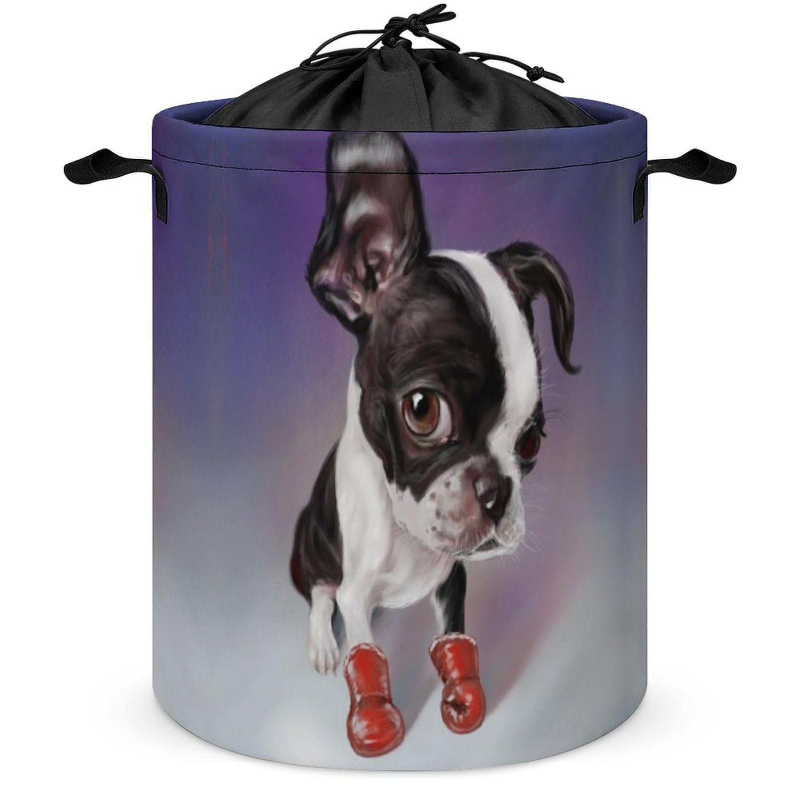 Qjjinxior Drawstring Laundry Hamper, Boxing Boston Terrier Laundry Basket, Washing Basket with Handle