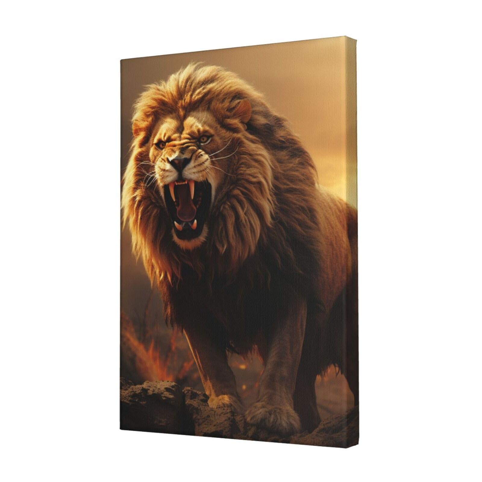 FodPand Angry Roaring Lion Canvas Wall Art for Living Room Wall Decor 12"x18" Modern Artwork Painting Pictures Hanging Canvas Prints Aesthetic Wall Art for Bedroom Bathroom Office Wallart Decor