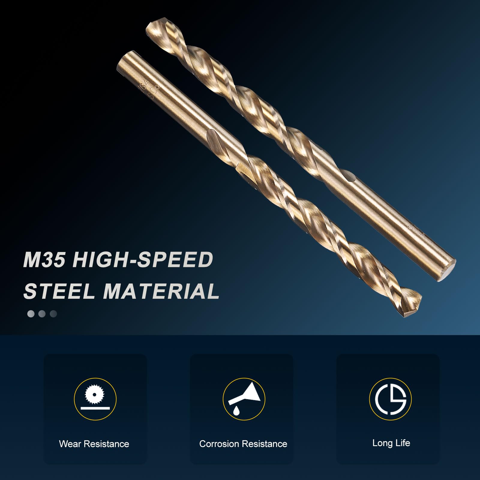 PATIKIL 7.5mm Drill Bit, M35 Cobalt 5% High-Speed Steel Jobber Straight Shank 135° Gold Finish for Stainless Steel Hard Metal - 5 Pack - Image 3