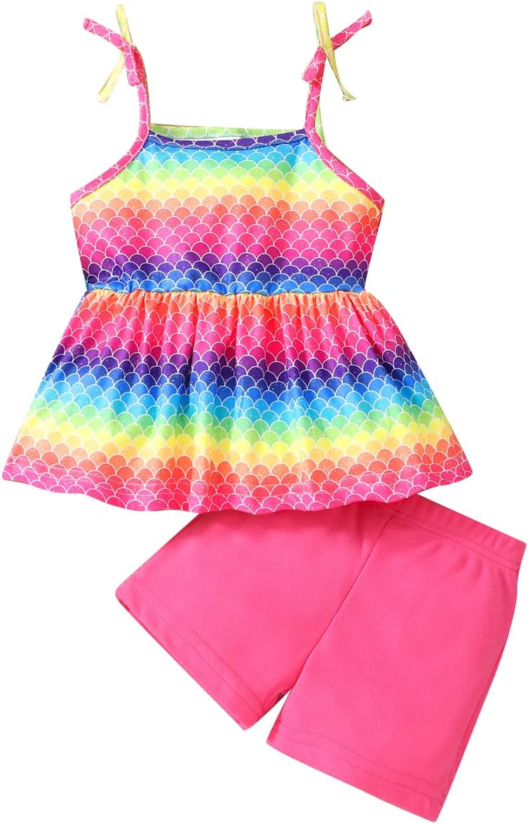 Toddler Girls Summer Clothes Outfits Bow Shoulder Sleeveless Sunflower Shirt Tops and Shorts 2 Piece Sets