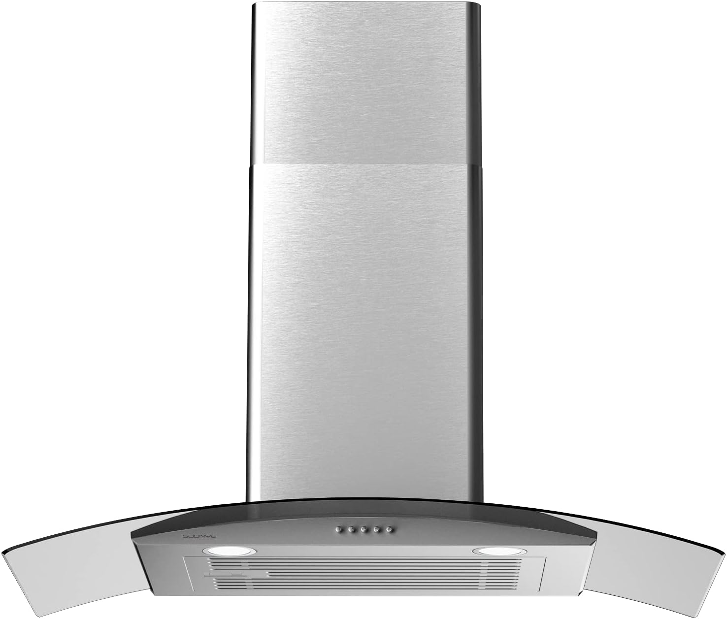 30 Inch Black Range Hood Wall Mounted Curved Glass Range Hoods with 450 CFM, Stainless Steel kitchen Ductless/Ducted Convertible with 3 Speed Controls, Permanent Baffle Filters and 2 LED Lights