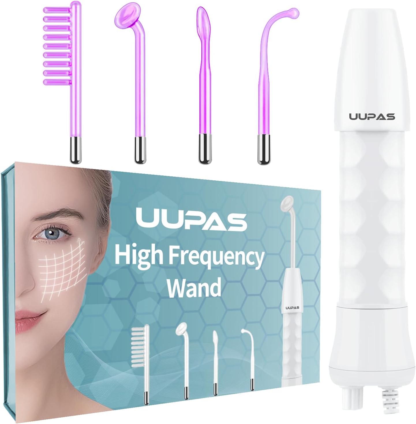 High Frequency Wand - UUPAS Portable Handheld High Frequency Facial Machine Skin Facial Wand with 4 Argon Tubes for Acne Firming Skin Rejuvenation Wrinkle Removal