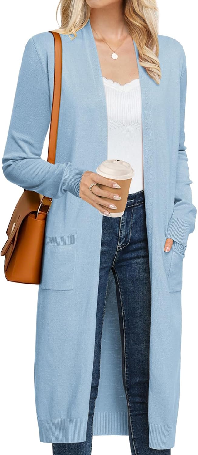 GRACE KARIN Women's 2026 Trendy Long Cardigans Sweater Lightweight Open Front Long Sleeve Maxi Duster Coats with Pockets