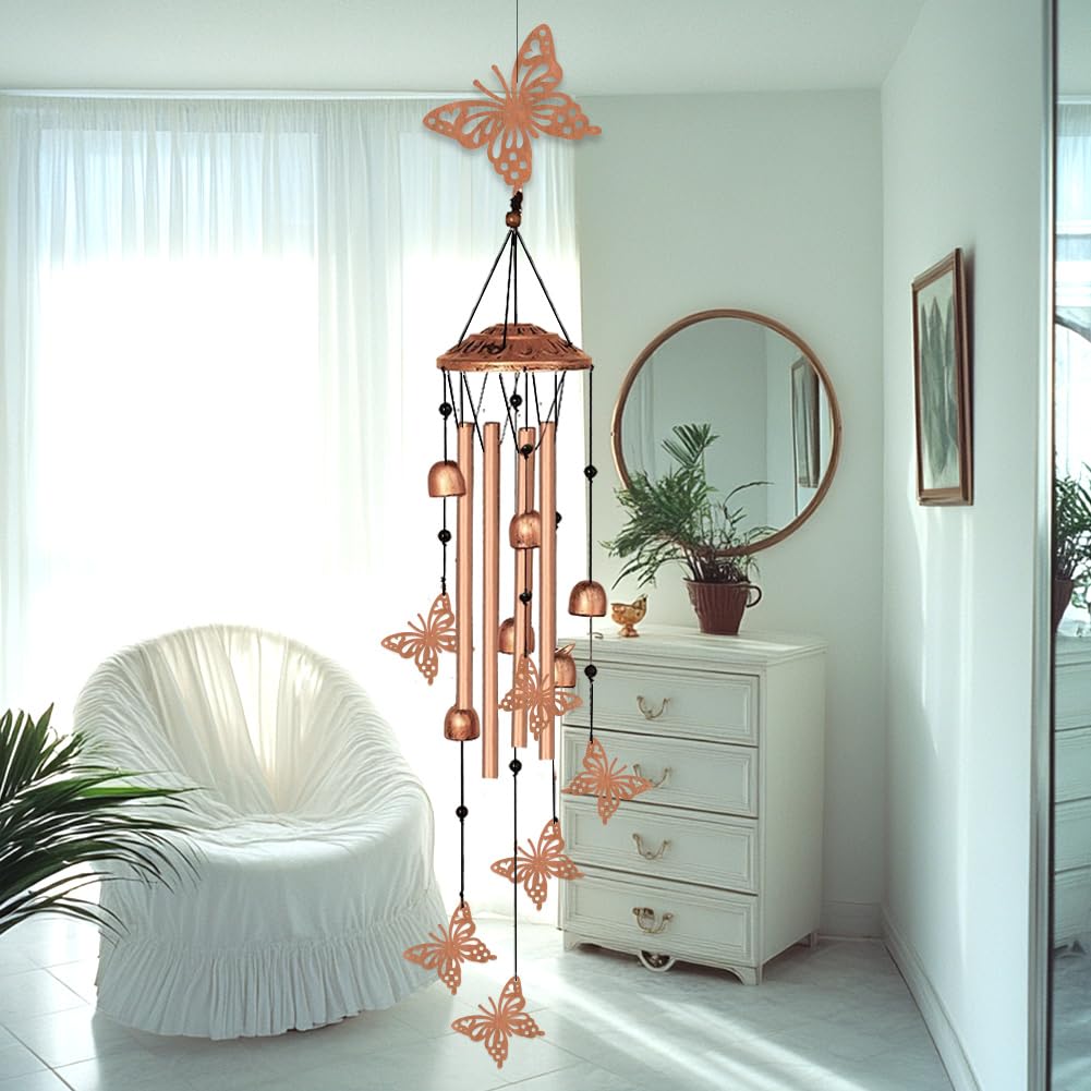 INFUNLY 7 Stück Schmetterlings Windspiele Für Draußen 5.5" × 5.4" Schmetterlinge Metall Windspiel Aluminiumrohr Windspiel Mit Kleinen Glöckchenröhren Gedenk Windglocke Für Hof Gartendekoration