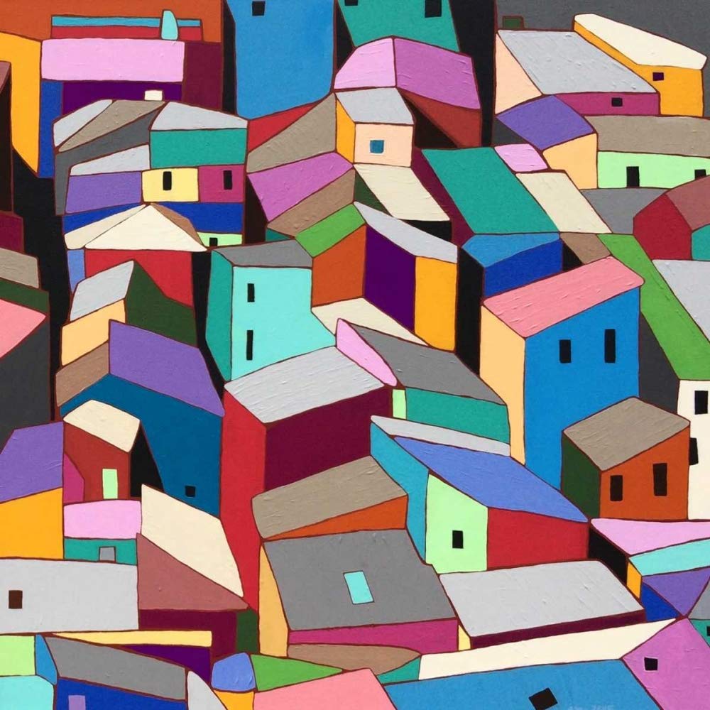Feeling at home KUNSTDRUCK auf MATTE PAPIER 220gr Dächer II Galapon Nikki - Abstrakt quadrat Poster Landschaften Landschaft Stadtbild. Bild auf Papier cm_63_X_63