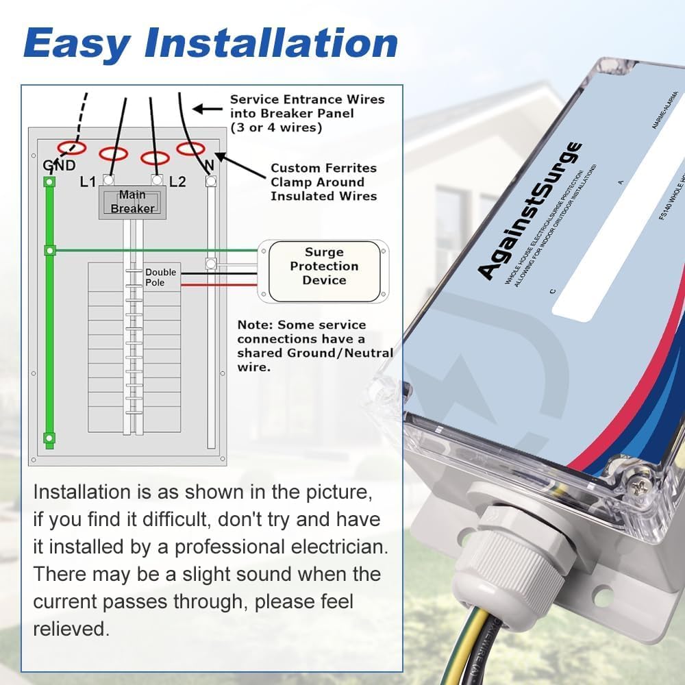 FS140 Surge Protector Whole House Protecting for 140,000 Amps - Whole House Surge Protection Device Compatible with Any Brand of Load Center and Breakers