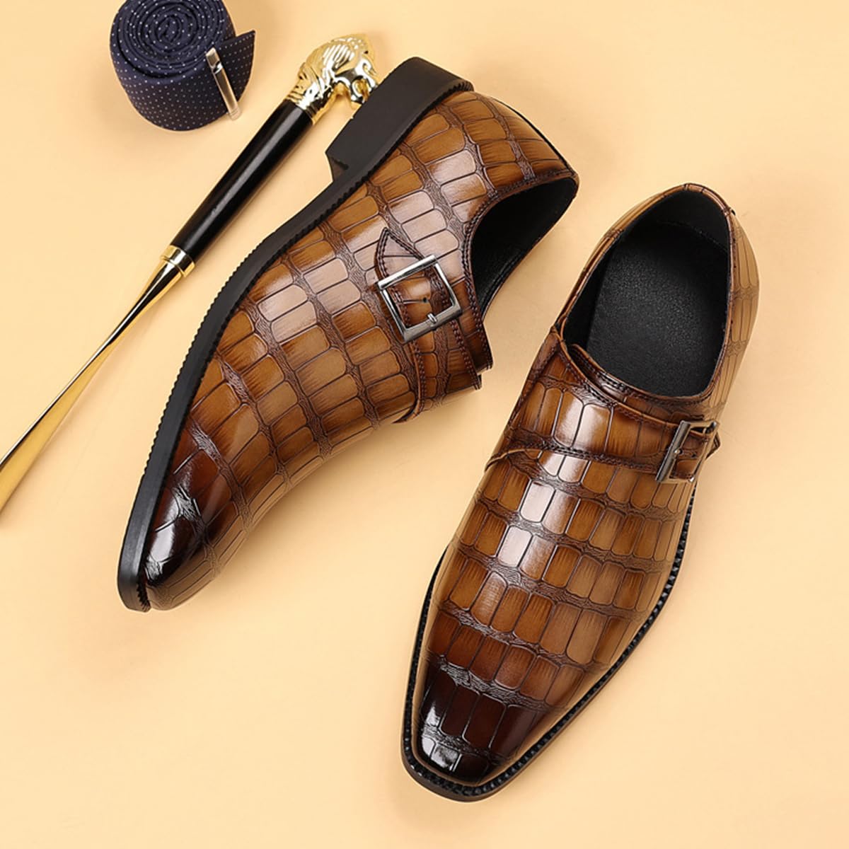 Zapatos de Vestir Monk Strap para Hombre Zapatos de Cuero clásicos Zapatos de Oxfords Negocios cómodos para Formales