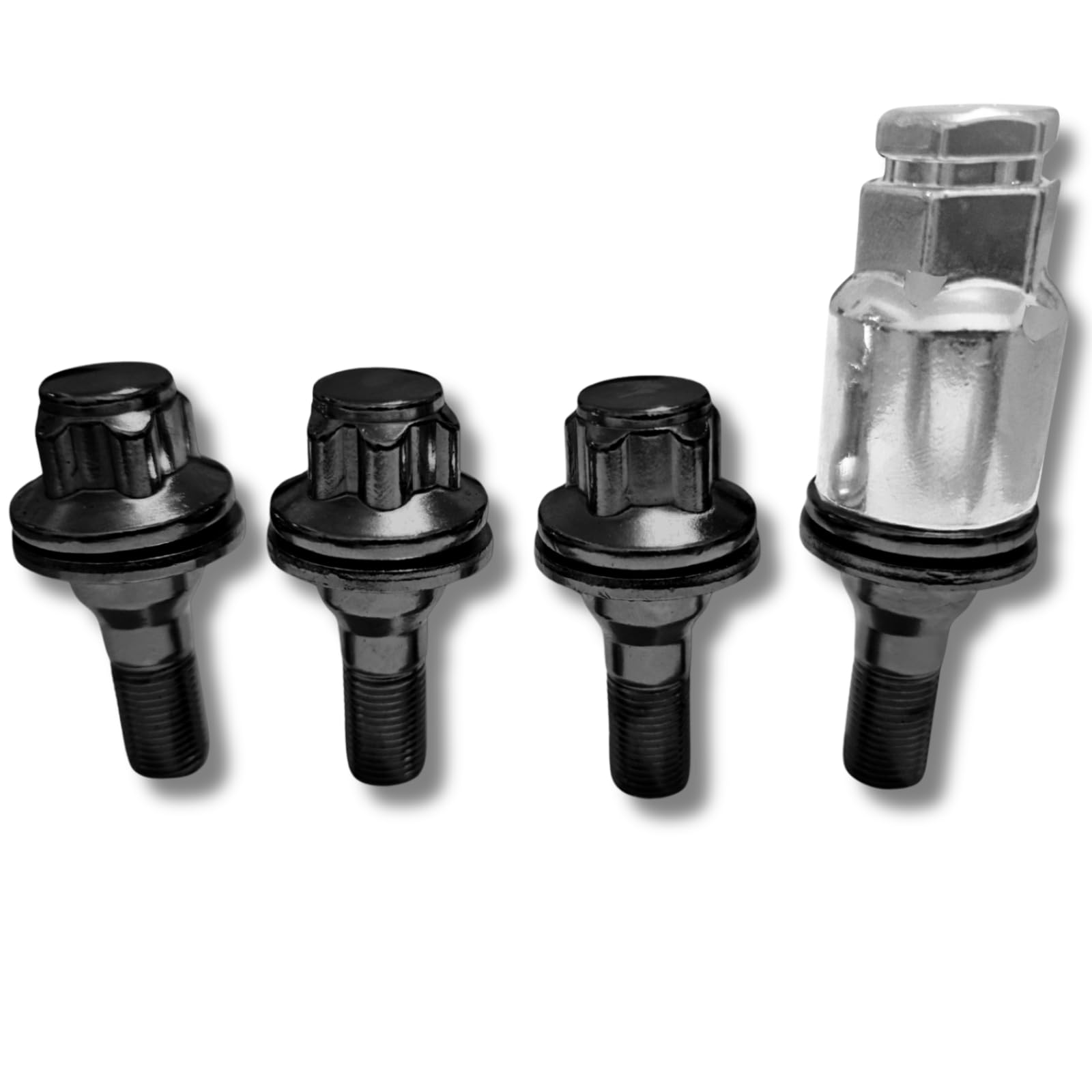 Felgenschloss M12x1,25x36mm Flachbund kompatibel mit Citroen DS Fiat Opel Peugeot Toyota 4x schwarze Felgenschlösser-Set Felgensicherungen Felgen-Diebstahlschutz Radsicherungen Radschrauben Radbolzen