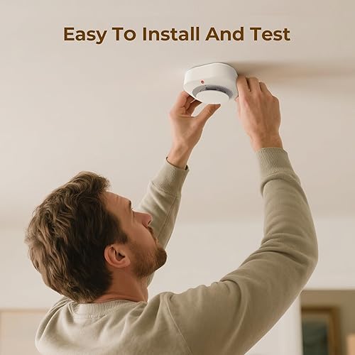Miniatura 4 de Detector de humo, alarmas de incendio alimentadas por batería para el hogar, sensor de 10 años de vida fotoeléctrica alarma de humo con botón de