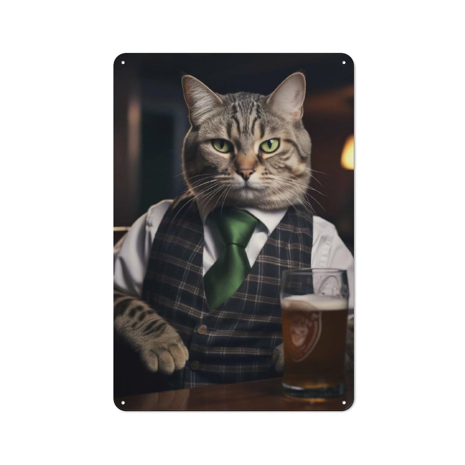Junmoney American Shorthair Cat Pub Rustic Metal Wall Decor 30X20cm, Country Metal Sign For Kitchen, Cottage, Porch Or Garden Room
