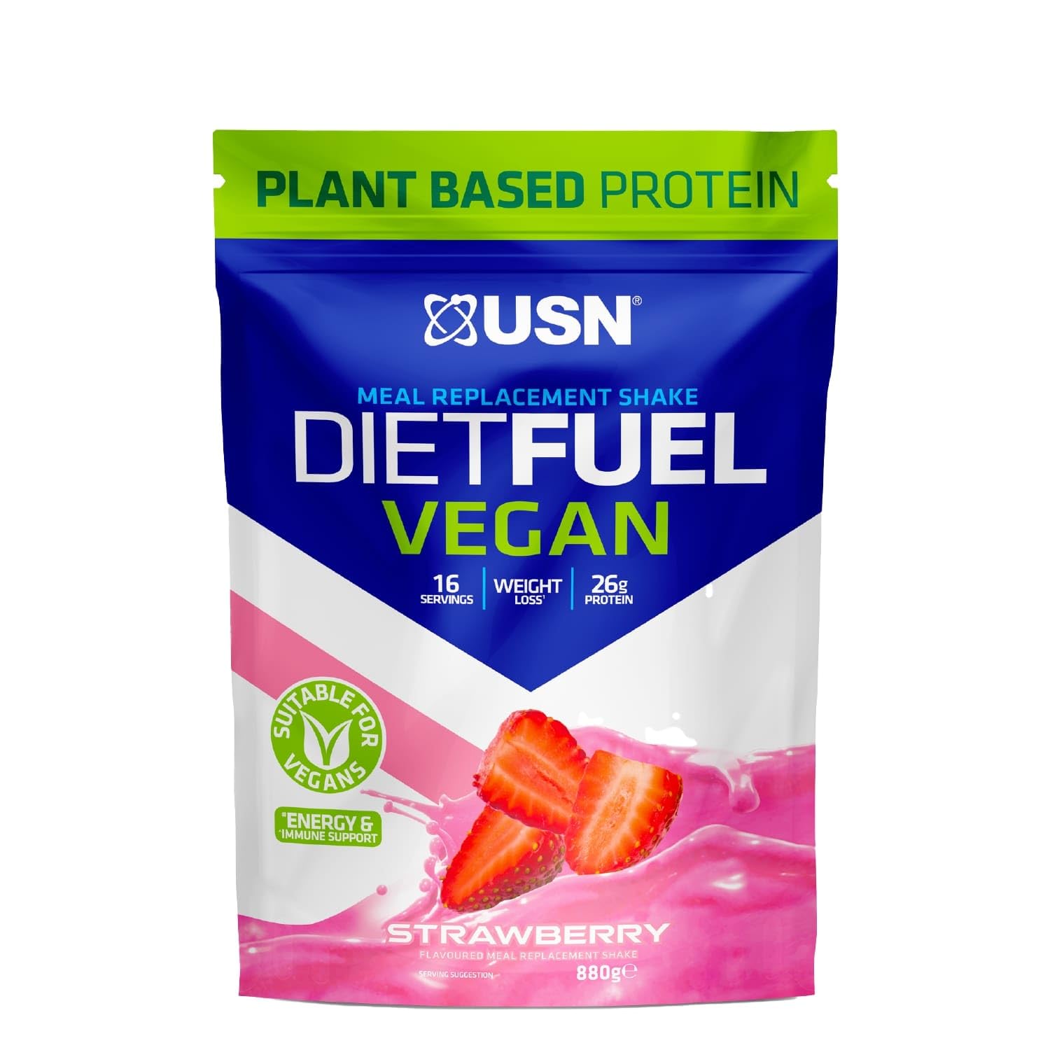Diet Fuel Vegan Strawberry 880g: Dairy Free Vegan Meal Replacement Shake & Vegan Protein Powders