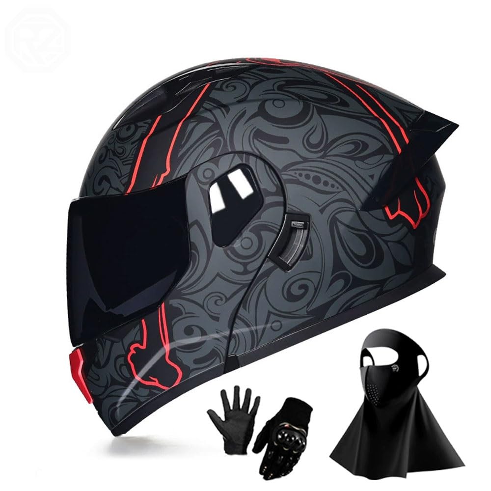 Ragopilen P7 Helmet, Full Face Motorcycle Helmet Approved 2 Visors Black Night Vision Adult Kids M-2Xl 3Pcs(,Xl(59-60Cm))