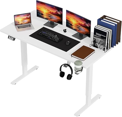 Miniatura 6 de Escritorio eléctrico de pie con altura ajustable, escritorio para computadora de 55 pulgadas, escritorio de juegos para oficina en casa, estación de