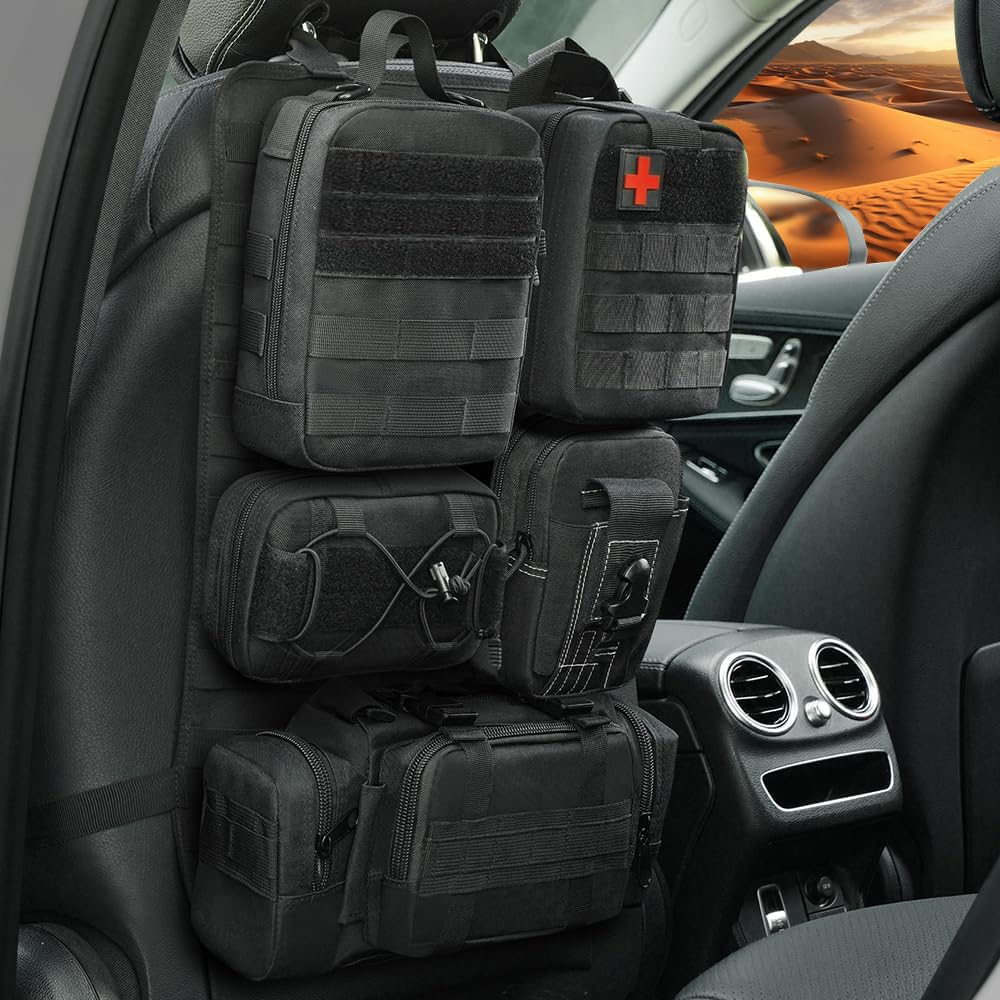 Taktischer Rückenlehnen-Organizer für Autositz – Upgrade des Fahrzeug-Panel-Organizers mit 5 abnehmbaren Molle-Taschen, universell passend für die meisten Fahrzeuge