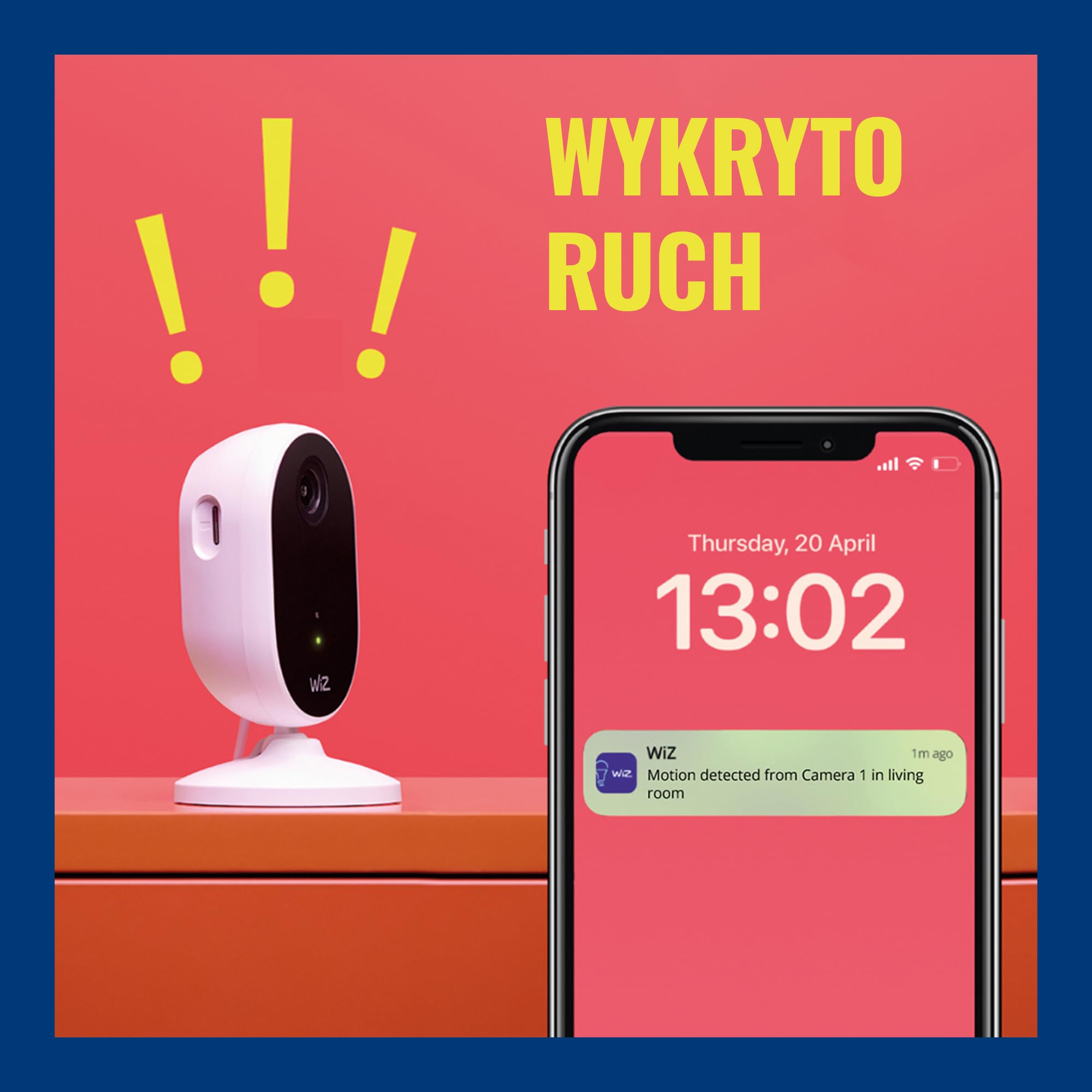 WiZ Kamera Wewnętrzna, Monitoring, Wykrywanie Ruchu i Dźwięku, Noktowizor, Inteligentna Aplikacja i Sterowanie Wi-Fi, Biała