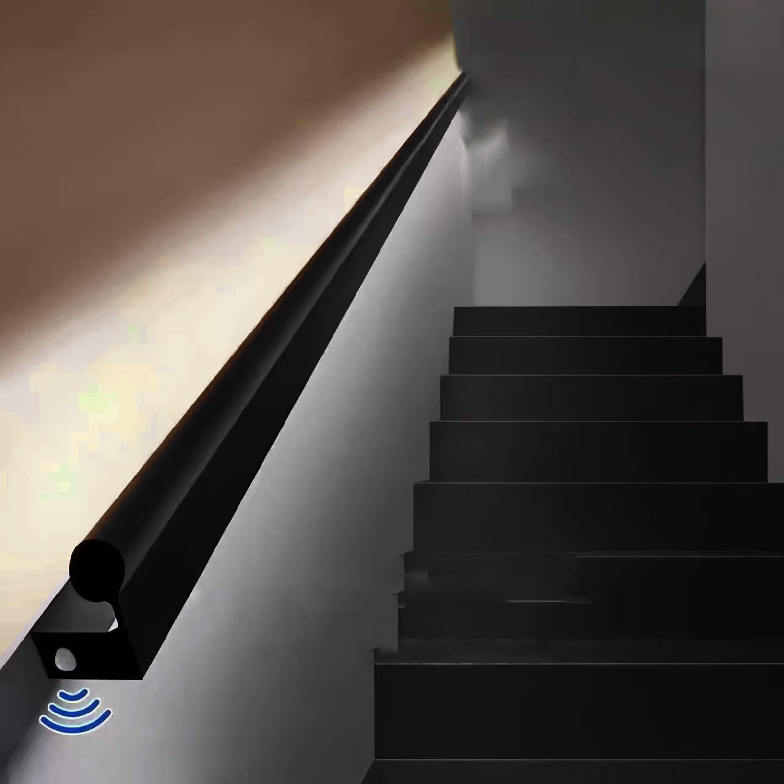 Pasamanos Escalera Led 305 335 366 396 427 457 488 cm, Pasamanos para Escaleras con Luz LED y Sensor de Movimiento, Pasamanos de Aluminio con Iluminación, Kit De Pasamanos(Right,3.8ft/116cm)