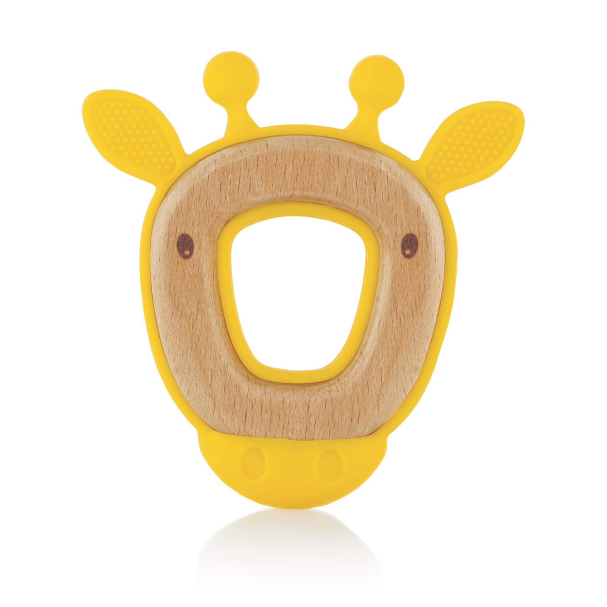 BeeBaby Giraffe Shape 2 in 1 Soft Silicone & Beech Wood Teether for 6 to 12 Months, BPA Free Teething Toy for Babies with Textured Surface for Soothing Gums. (Giraffe - Yellow)-image-2