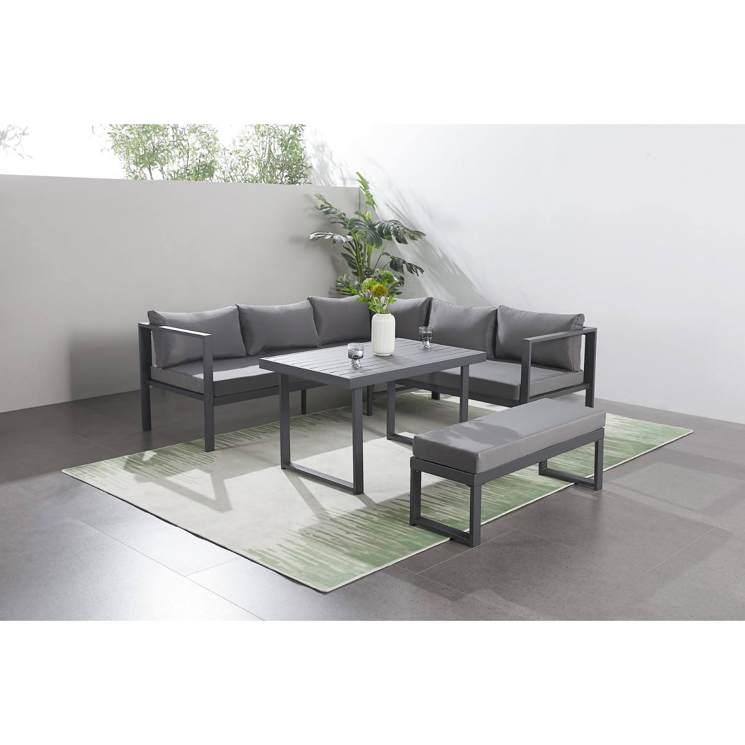 CONCEPT USINE Salon de Jardin Marbella Acier 6 Places Gris Anthracite