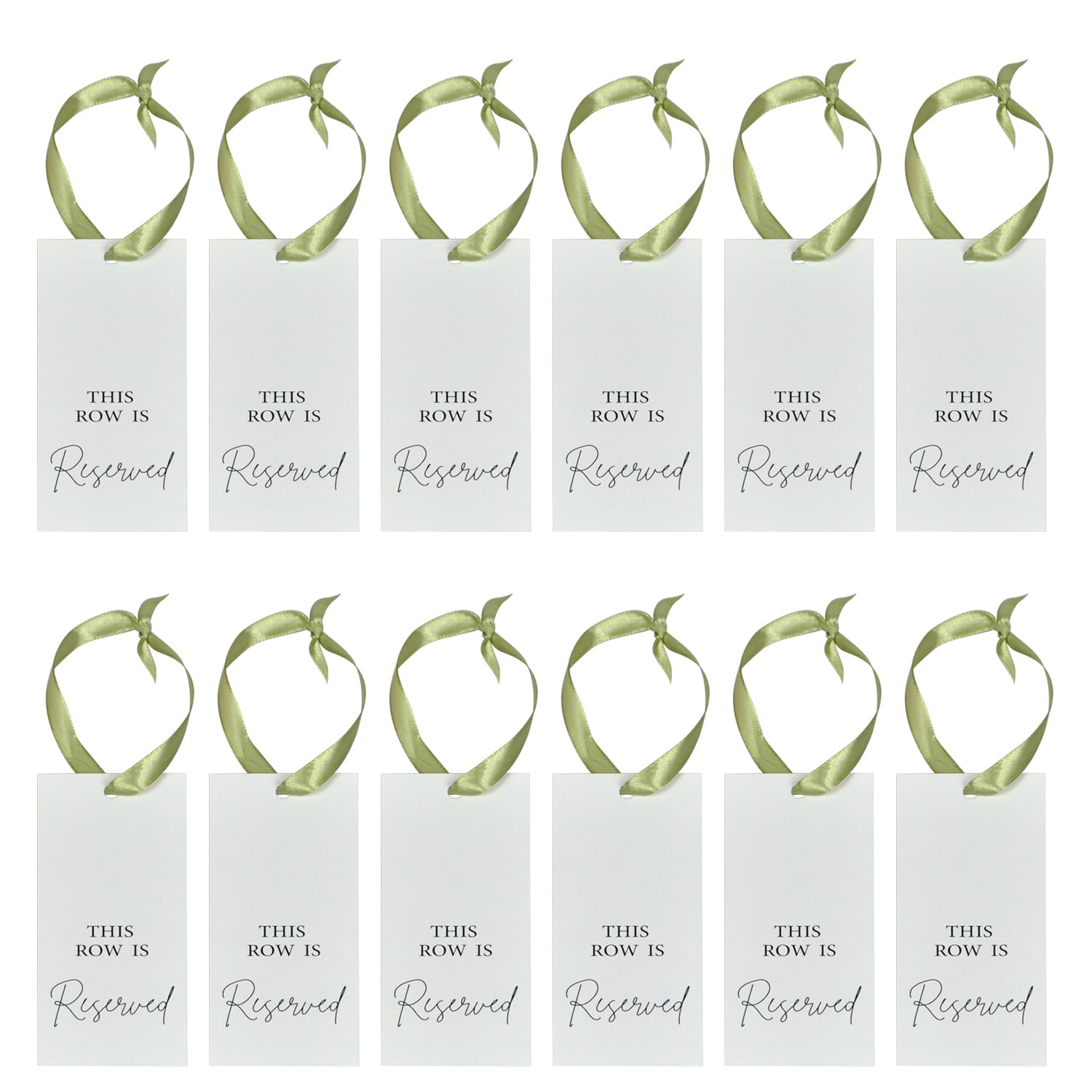 Photo 1 of 12 Pack Reserved Seating Tags with Ribbon - Chair Tags for Party, Wedding, Ceremony, Reception, and Church Pews (Sage Green, Small-12)