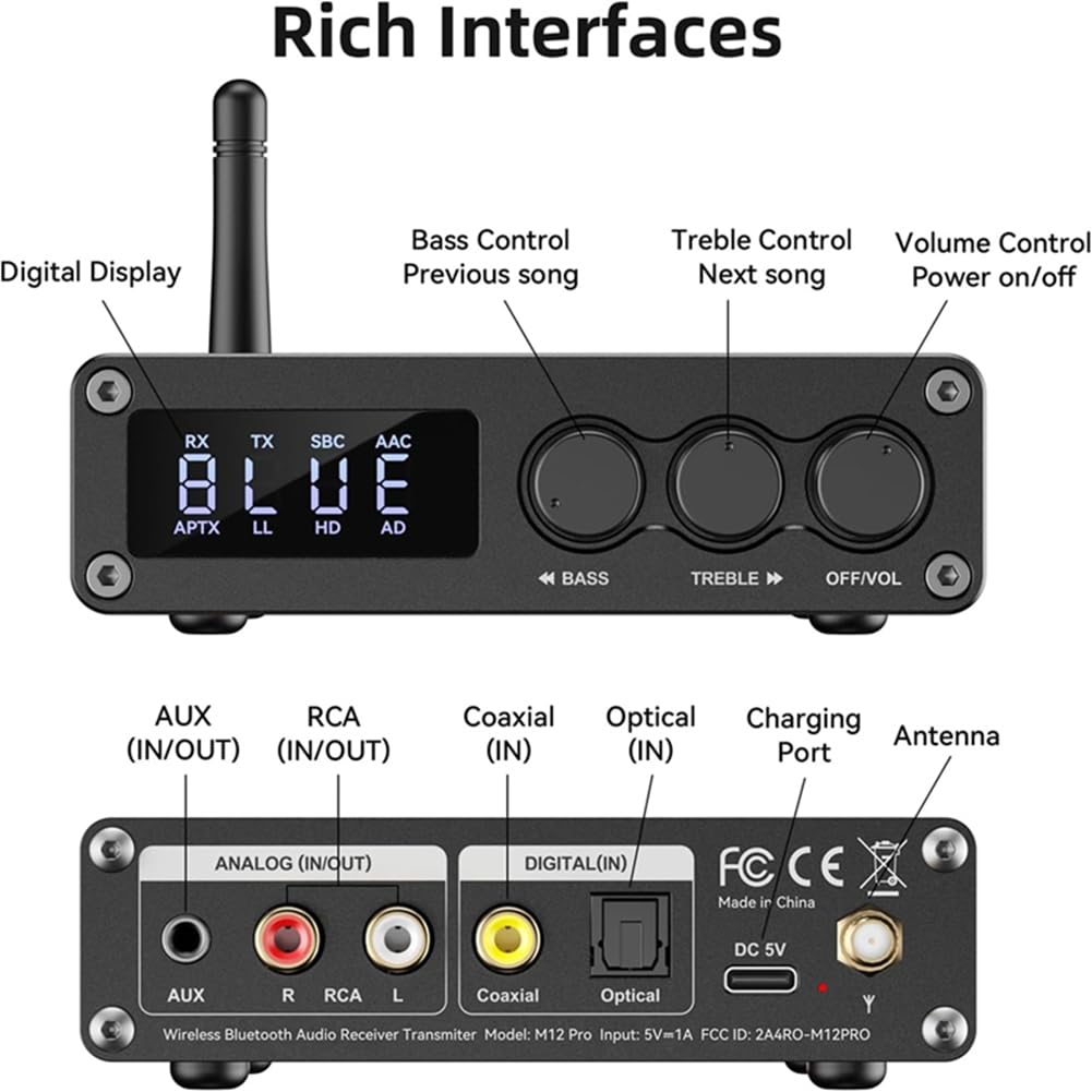 Transmisor y Receptor Bluetooth 5.2 para TV, Equipo de Música, Auriculares Bluetooth, Adaptador Decodificador de Audio Bluetooth HD de Baja Latencia.